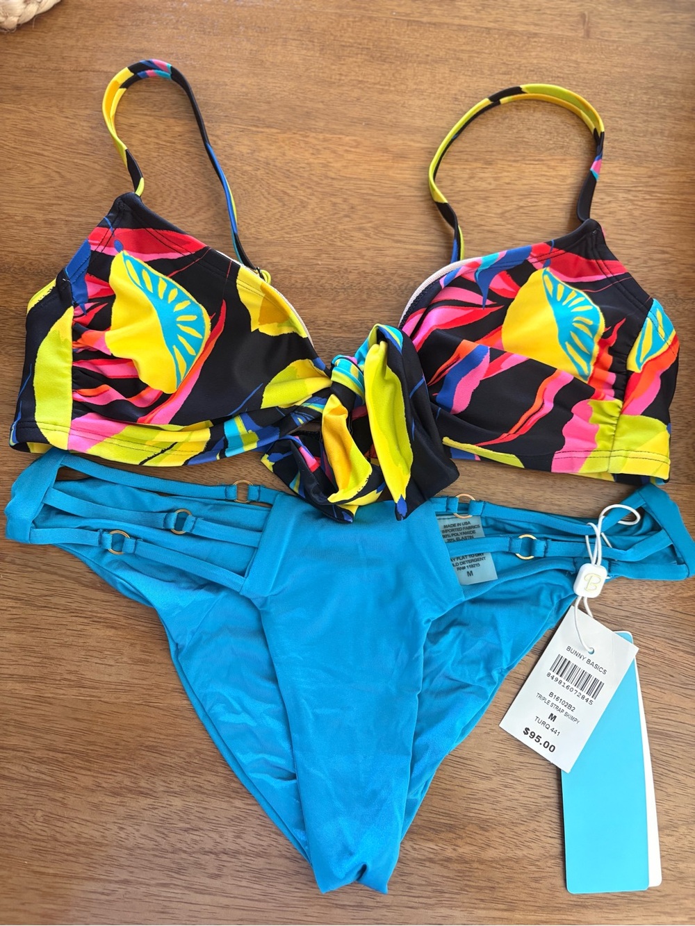 Beach Bunny Multicolor Tropical Print Bikini Set - Yellow, Pink, Blue, Black